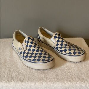 Blue and White Checkered Slip-On Shoes
